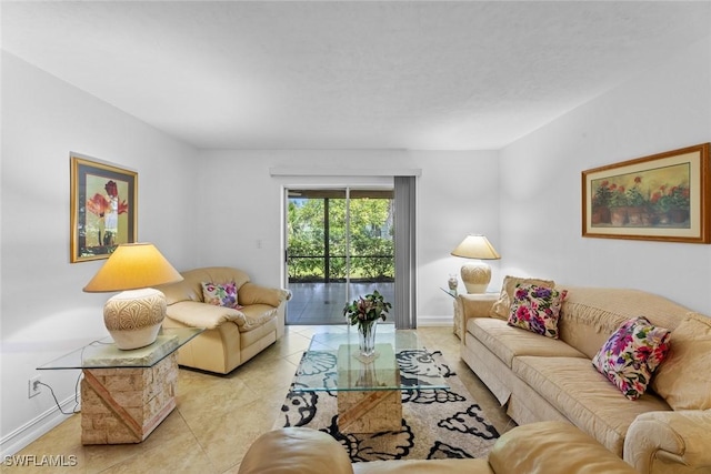 living room with light tile patterned floors