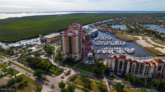 aerial view with a water view