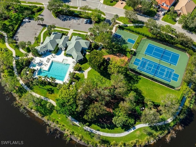 aerial view with a water view