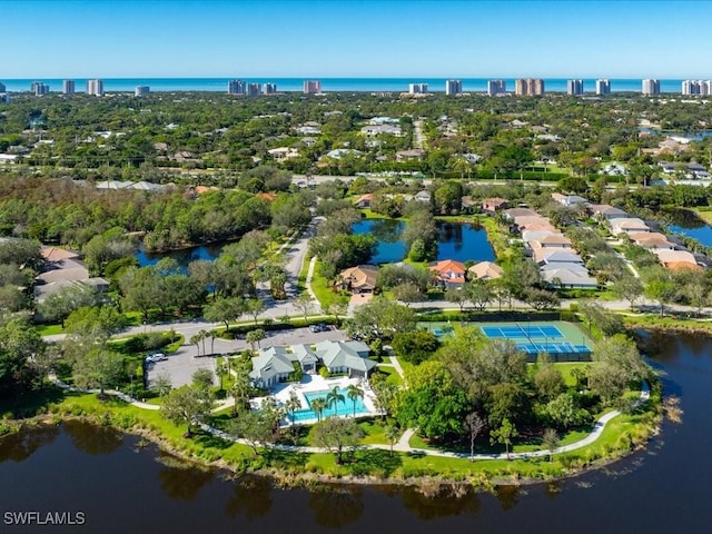 aerial view with a water view