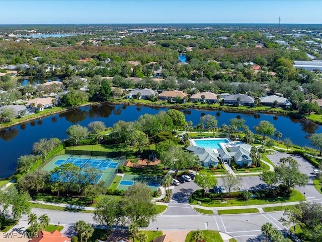 aerial view with a water view