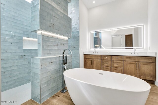 bathroom with vanity and independent shower and bath