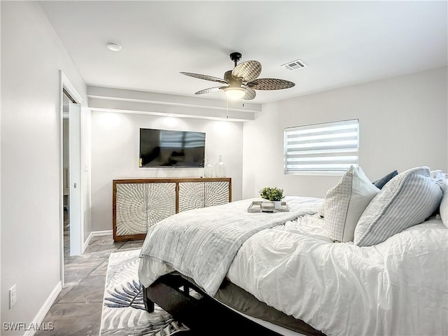 309 Donora Blvd, Fort Myers Beach, FL 33931 - bedroom featuring baseboards, visible vents, and ceiling fan
