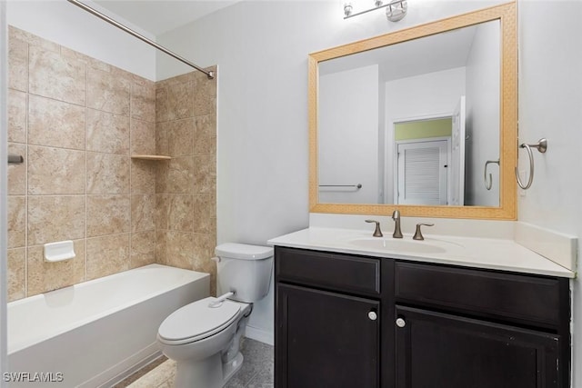 full bathroom featuring toilet, bathtub / shower combination, and vanity