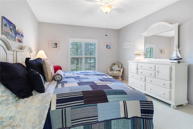 bedroom featuring carpet floors and ceiling fan