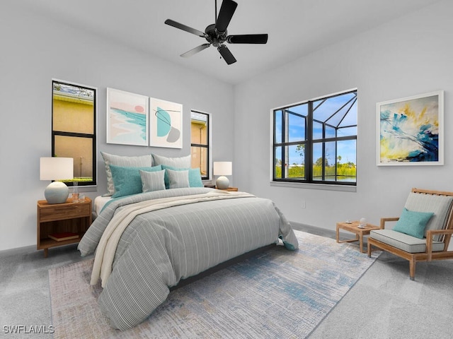 bedroom featuring carpet flooring and ceiling fan