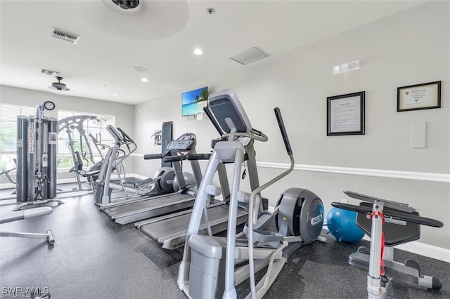 gym with ceiling fan