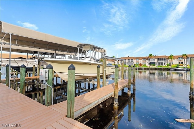 dock area with a water view