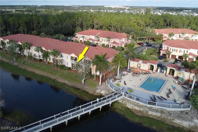 aerial view featuring a water view