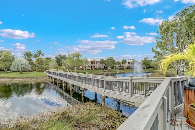 dock area with a water view