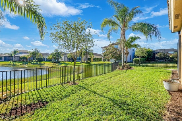 view of yard with a water view