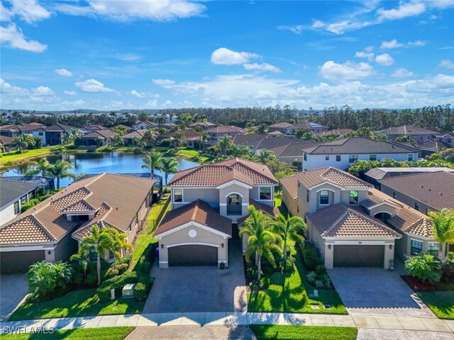 aerial view with a water view