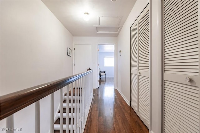 corridor with dark hardwood / wood-style flooring