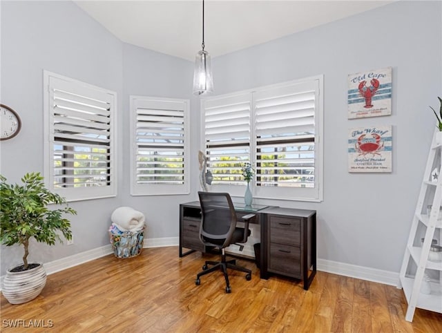 office area featuring light hardwood / wood-style flooring