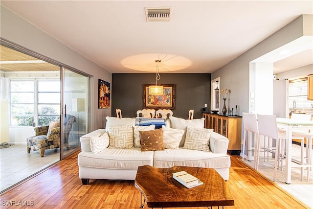 living room with light wood-type flooring