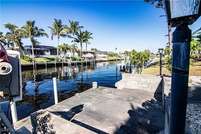 dock area with a water view