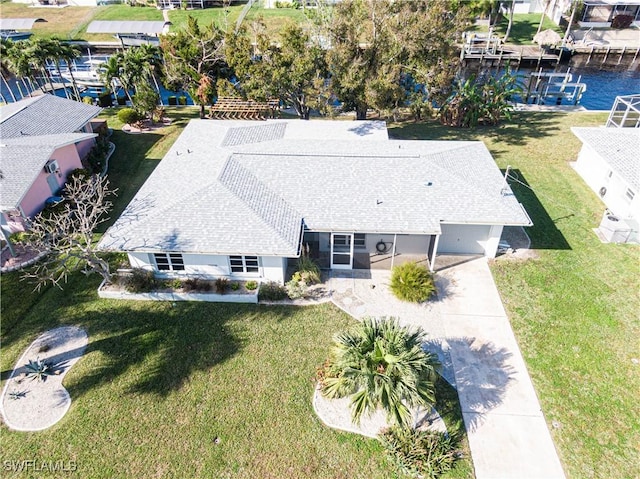 bird's eye view featuring a water view