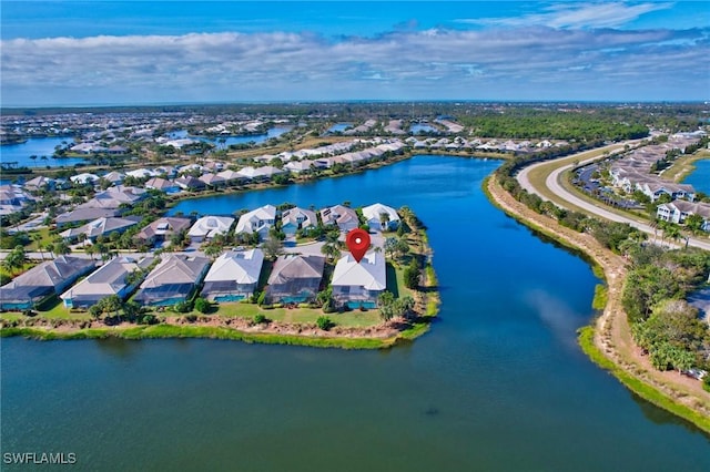 aerial view with a water view