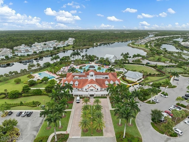 aerial view with a water view