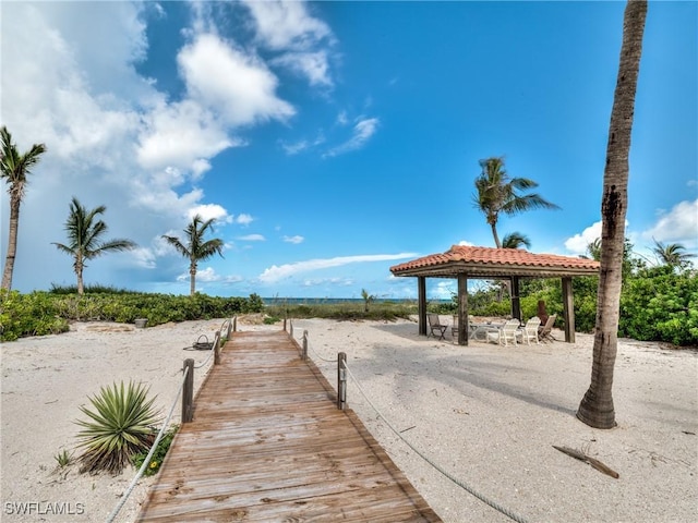 view of dock featuring a gazebo