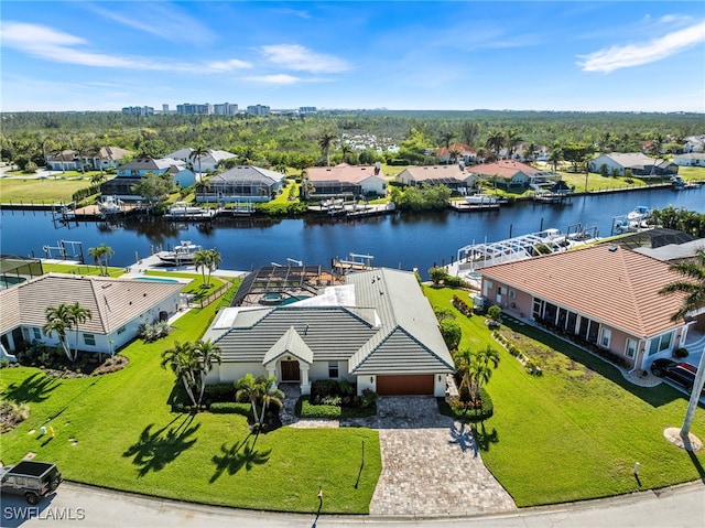 bird's eye view featuring a water view