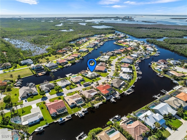 aerial view with a water view