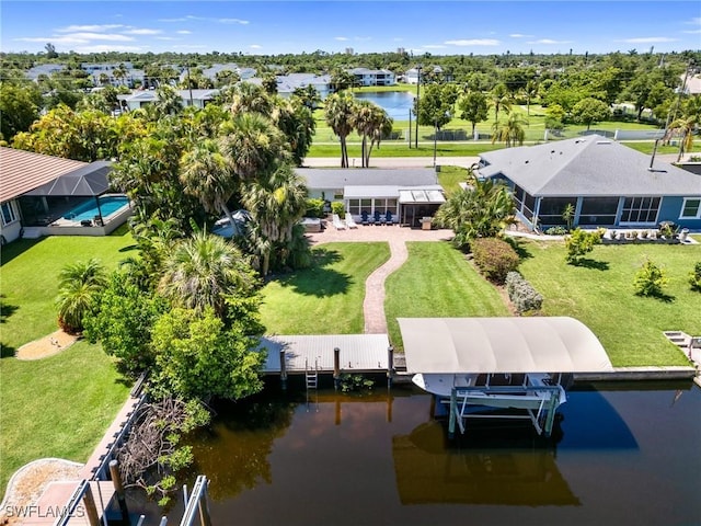 aerial view with a water view