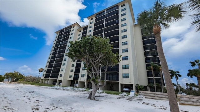 view of snow covered building