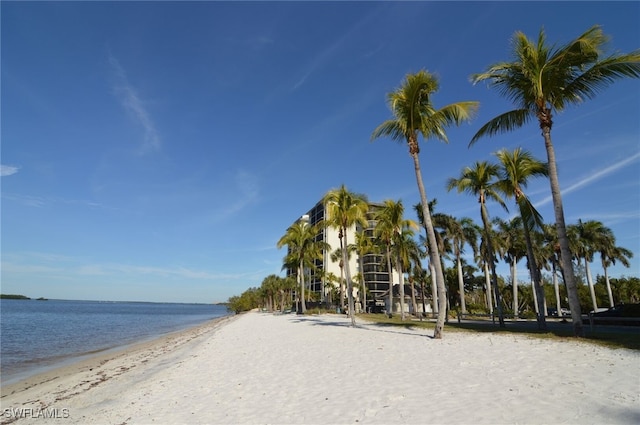 view of water feature featuring a beach view