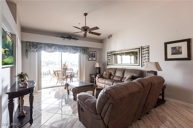 living room featuring ceiling fan