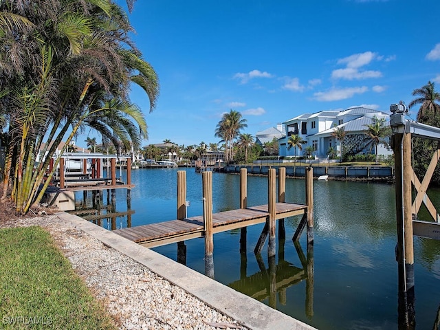 dock area with a water view