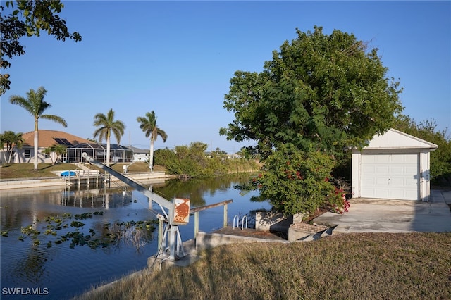 dock area with a water view