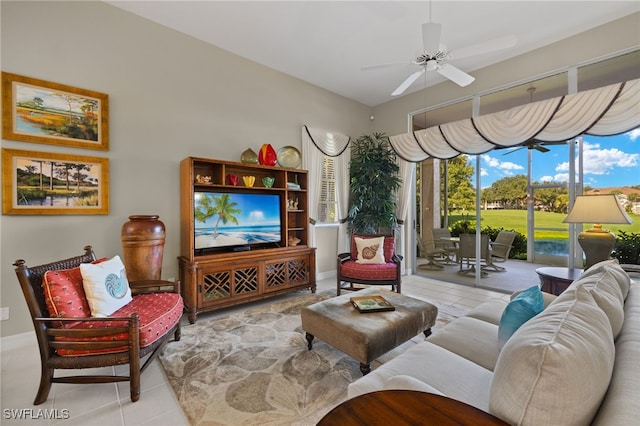 living room featuring ceiling fan