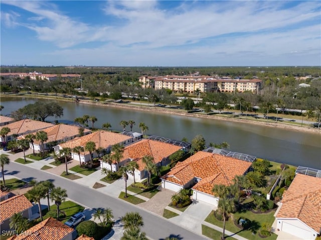 aerial view featuring a water view