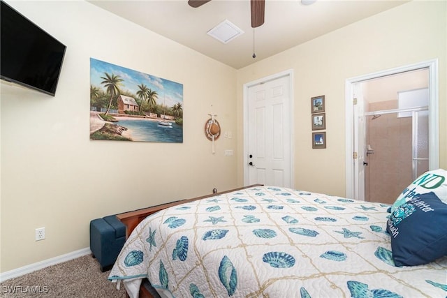 bedroom with carpet flooring and ceiling fan