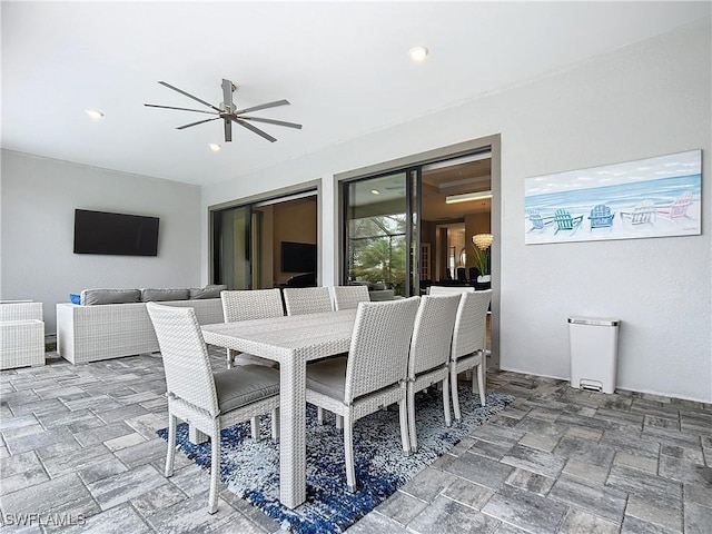 dining area with ceiling fan