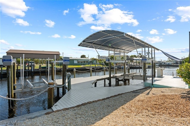 dock area with a water view