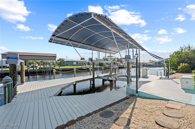 view of dock featuring a water view