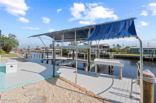 view of dock with a water view