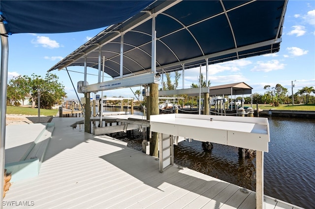 view of dock featuring a water view