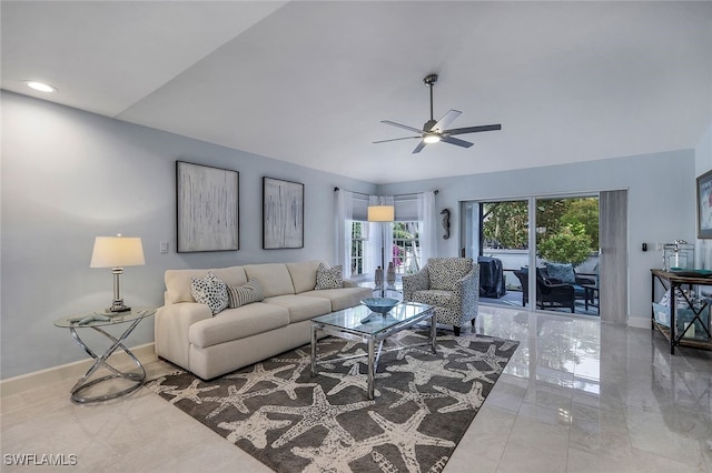 living room with ceiling fan