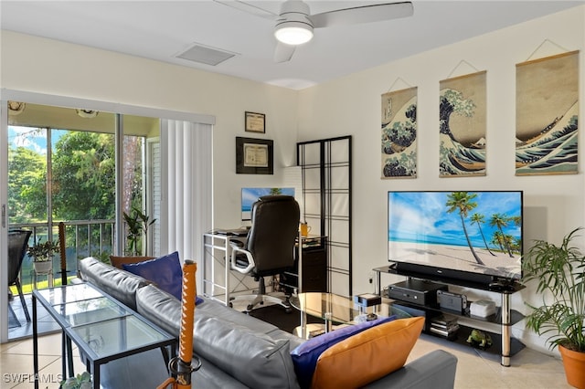 18 Bob O Link Ct Unit 18B, Naples, FL 34105 - living room with an office area, tile patterned floors, and a ceiling fan