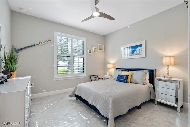 bedroom featuring a ceiling fan and baseboards