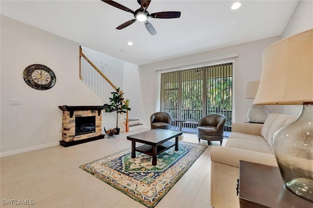 4350 Lazio Way Unit 1102, Fort Myers, FL 33901 - living area with a ceiling fan, recessed lighting, stairway, and wood finished floors