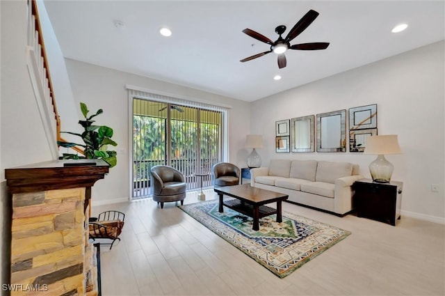 4350 Lazio Way Unit 1102, Fort Myers, FL 33901 - living area with a ceiling fan, wood finished floors, and recessed lighting