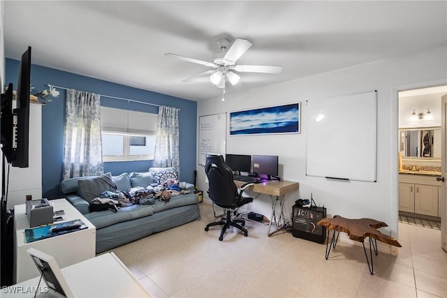 home office with ceiling fan