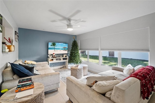 living room with ceiling fan