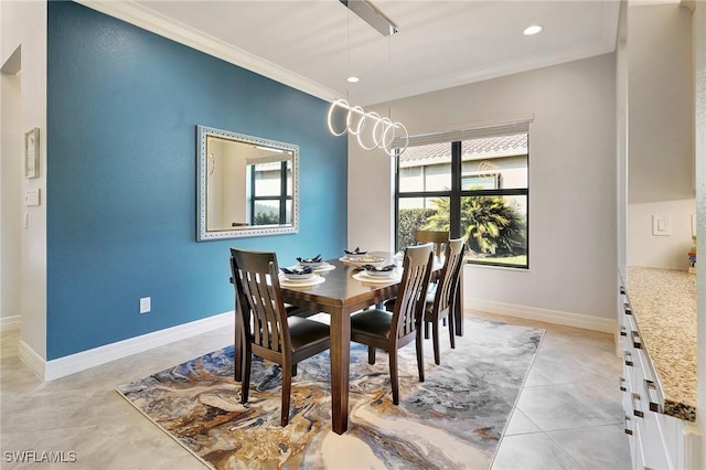 10064 Chesapeake Bay Dr, Fort Myers, FL 33913 - dining area featuring crown molding, baseboards, recessed lighting, and light tile patterned flooring