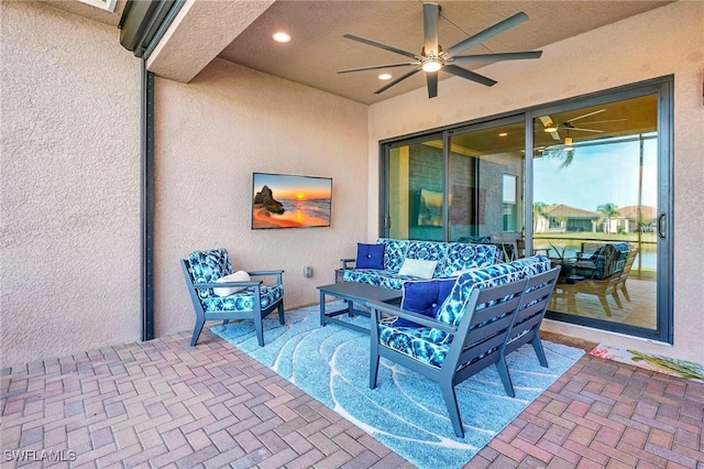 10064 Chesapeake Bay Dr, Fort Myers, FL 33913 - view of patio with an outdoor living space and a ceiling fan