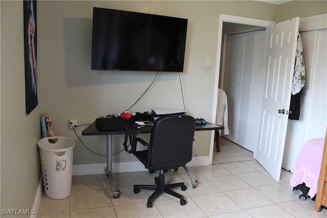 home office with light tile patterned floors